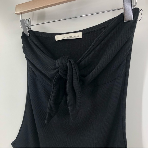 Stillwater S strapless front tie Bodysuit black 0822 ribbed soft bow stretch - Picture 3 of 10